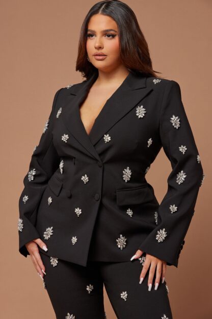 Chaqueta Elegante con Detalles Brillantes y Cuello Solapa - Image 5